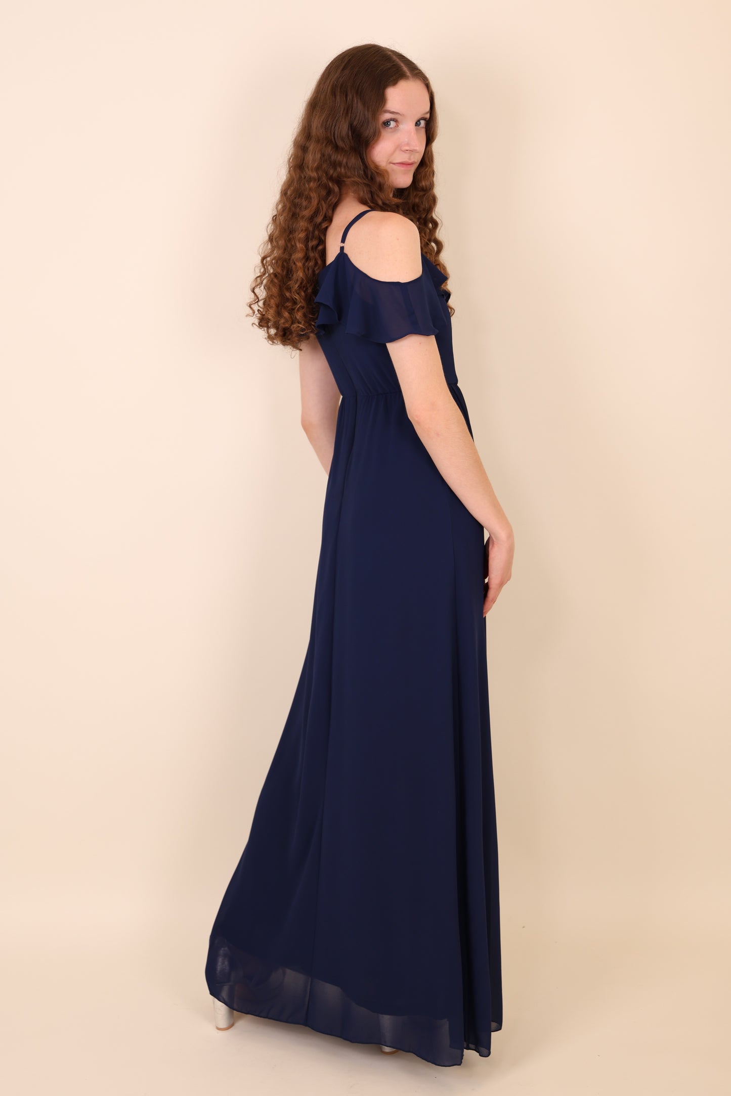 Off-Shoulder Abendkleid mit Beinschlitz, dunkelblau