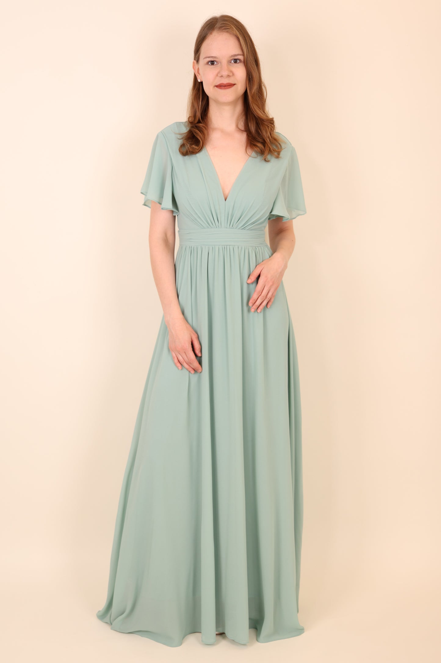 Ballkleid mit kurzen Ärmeln & V-Ausschnitt, mint