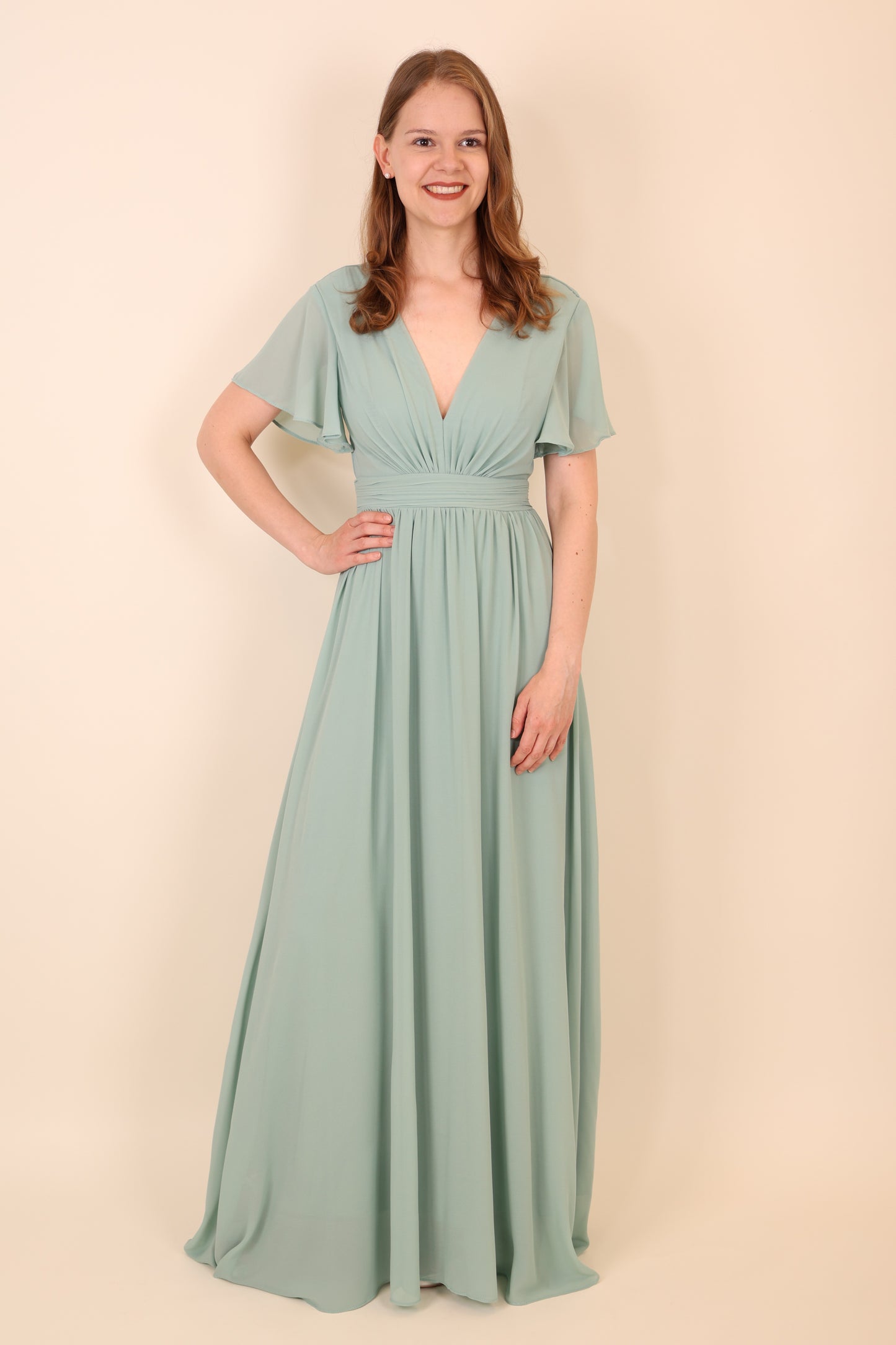 Ballkleid mit kurzen Ärmeln & V-Ausschnitt, mint