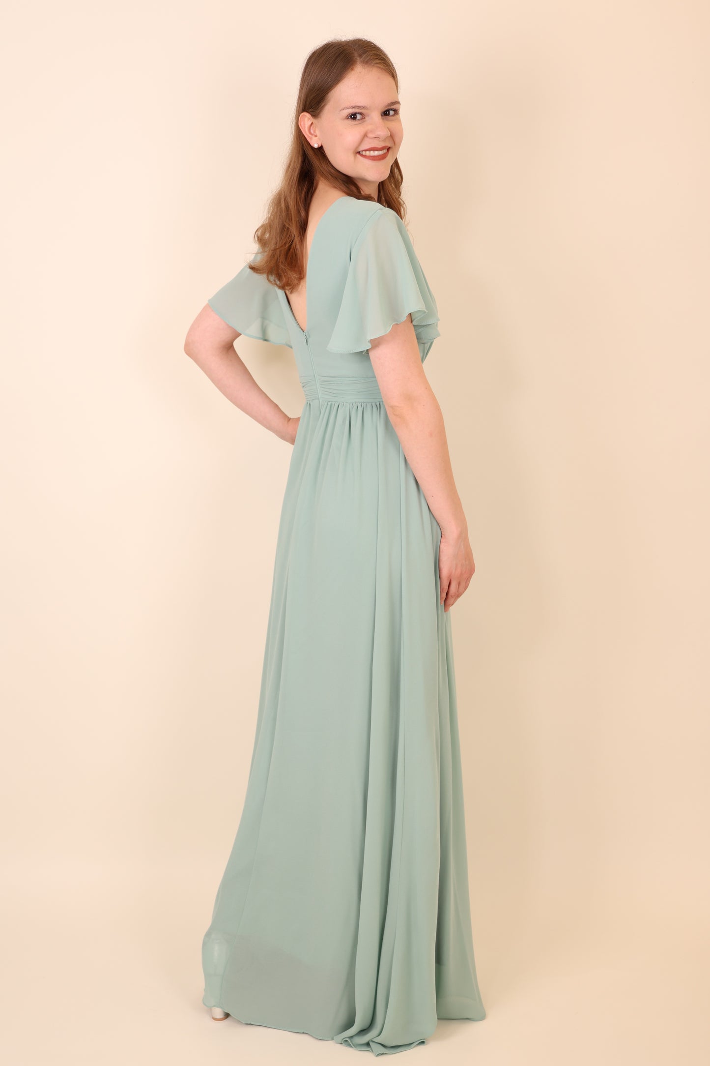 Ballkleid mit kurzen Ärmeln & V-Ausschnitt, mint