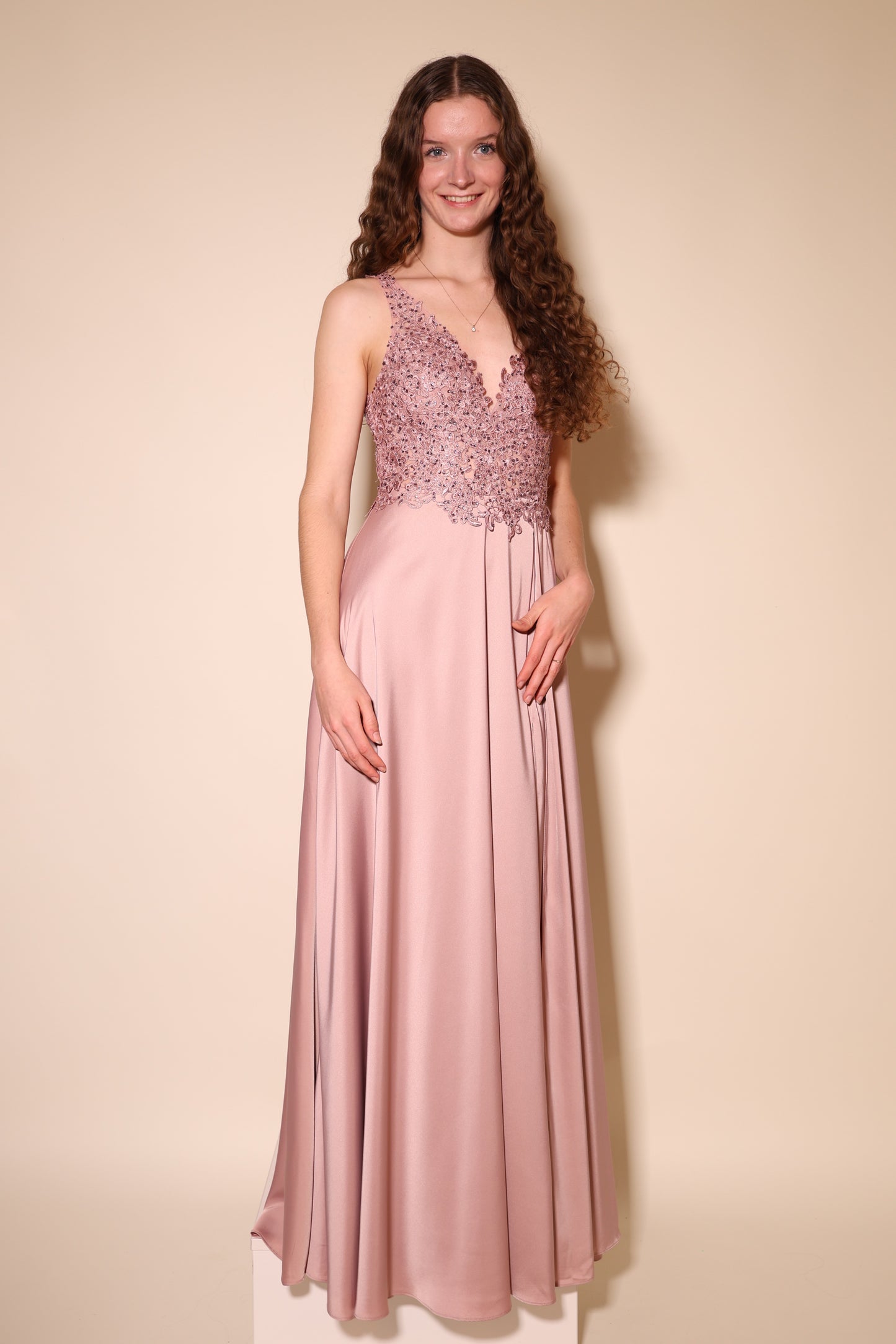 Abendkleid mit Spitze, rosa