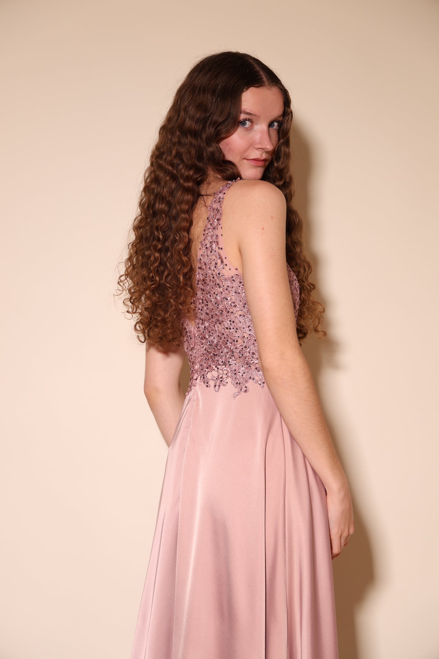 Abendkleid mit Spitze, rosa