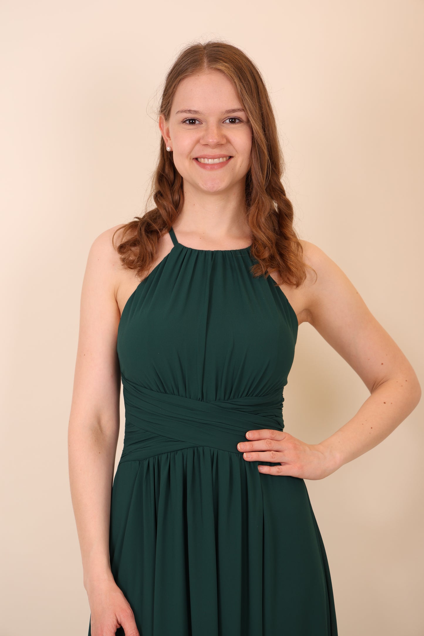 Abendkleid mit Schlitz & amerikanischem Ausschnitt, dunkelgrün