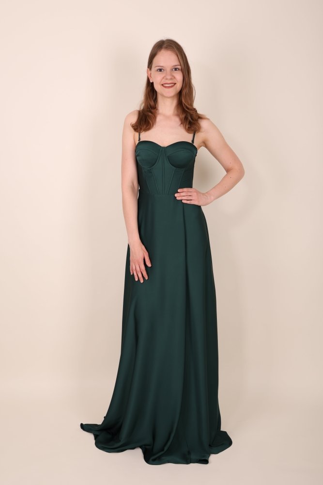 Ballkleid aus Satin mit Corsage & Schnürung, dunkelgrün - Dein Kleiderladen