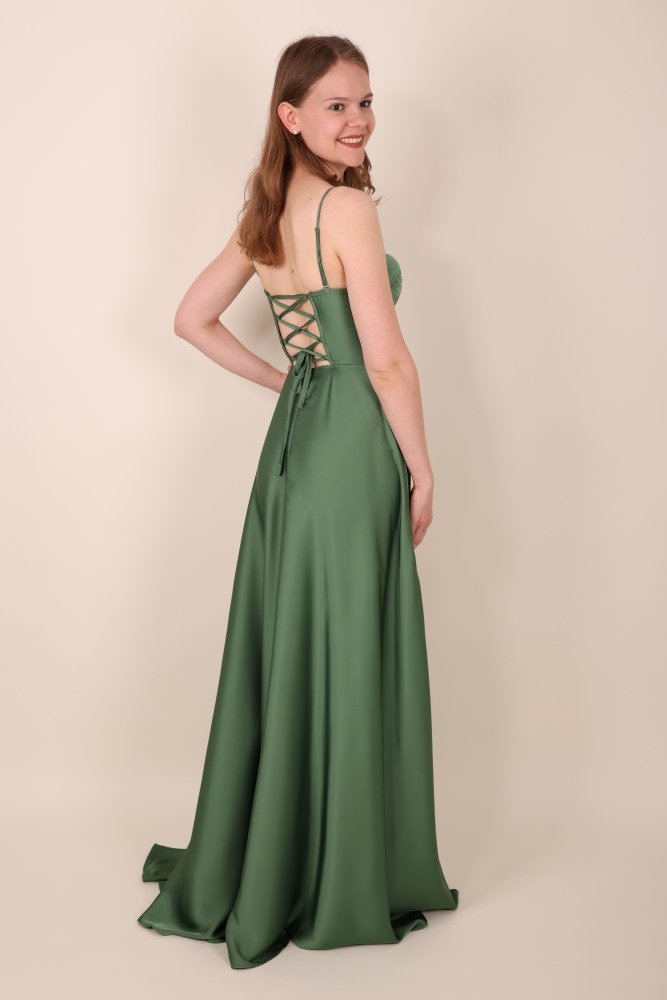 Ballkleid aus Satin mit Corsage & Schnürung, hellgrün - Dein Kleiderladen