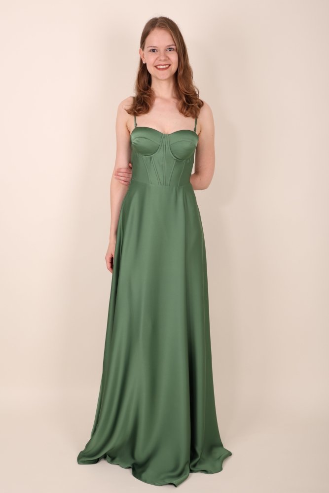 Ballkleid aus Satin mit Corsage & Schnürung, hellgrün - Dein Kleiderladen