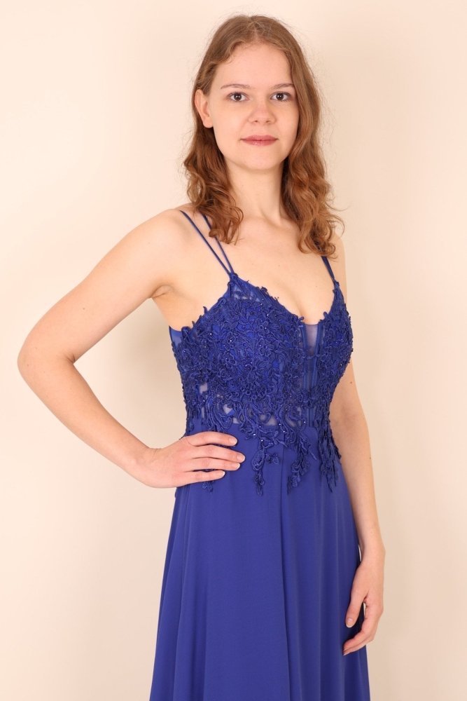 Abendkleid mit feiner Spitze, royalblau - Dein Kleiderladen