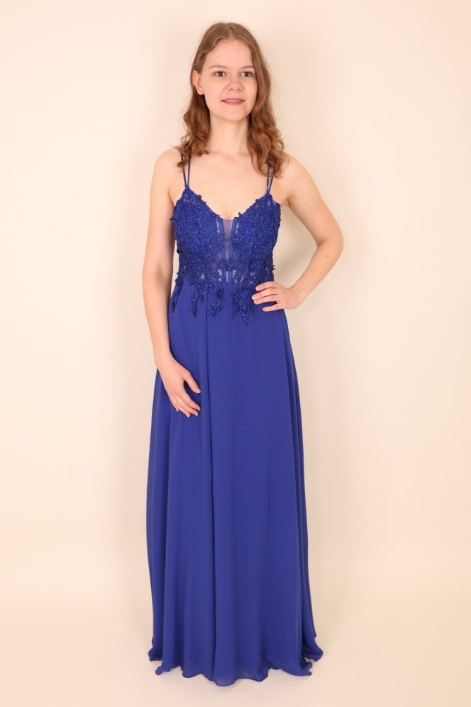 Abendkleid mit feiner Spitze, royalblau - Dein Kleiderladen