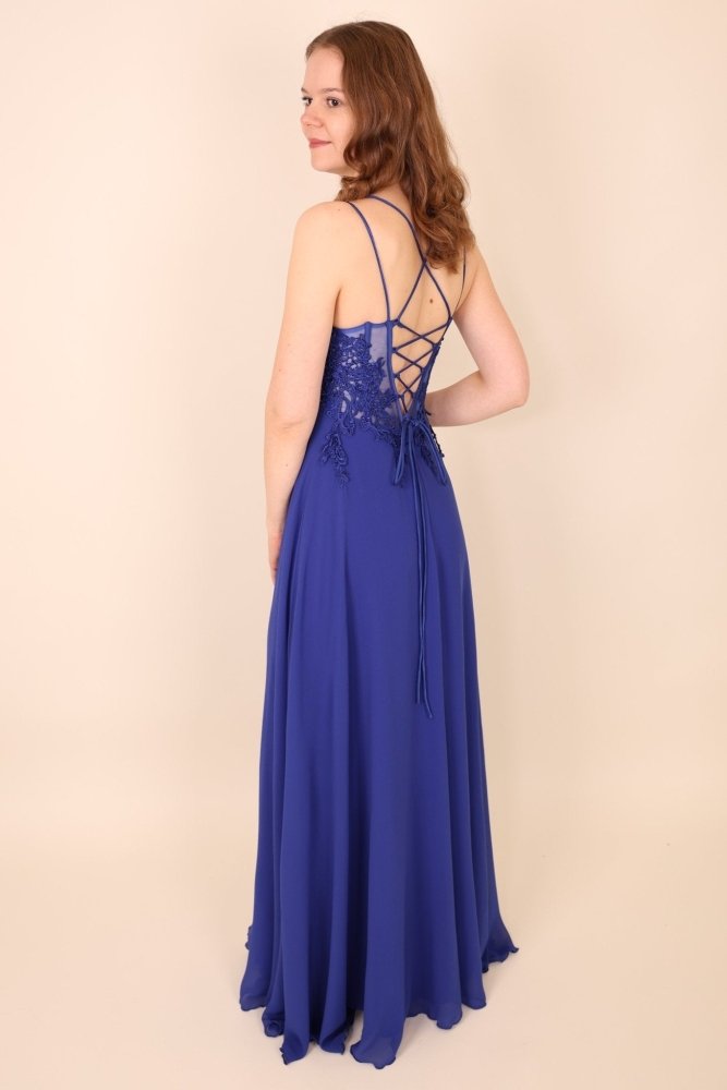 Abendkleid mit feiner Spitze, royalblau - Dein Kleiderladen