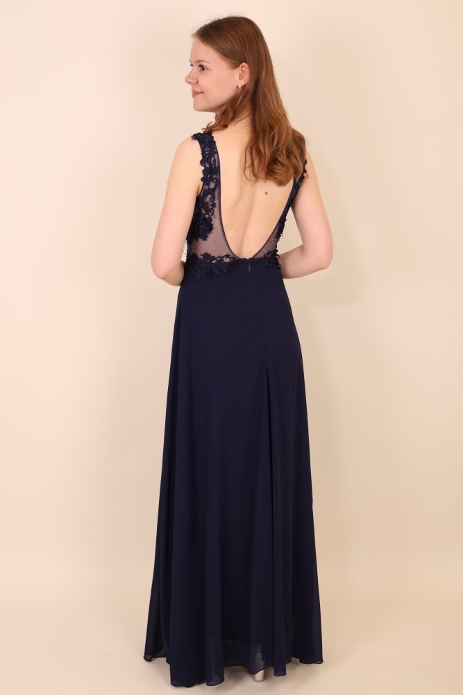 Abendkleid mit Illusionsspitze & Rückenausschnitt, dunkelblau - Dein Kleiderladen