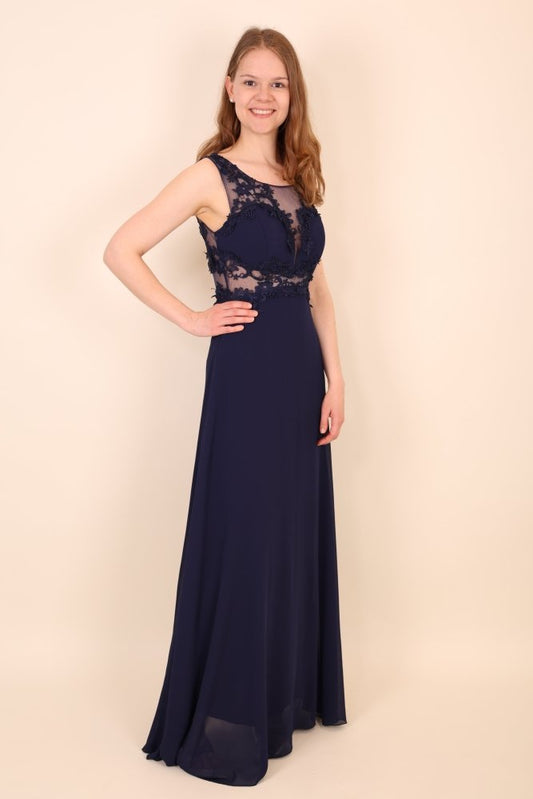 Abendkleid mit Illusionsspitze & Rückenausschnitt, dunkelblau - Dein Kleiderladen