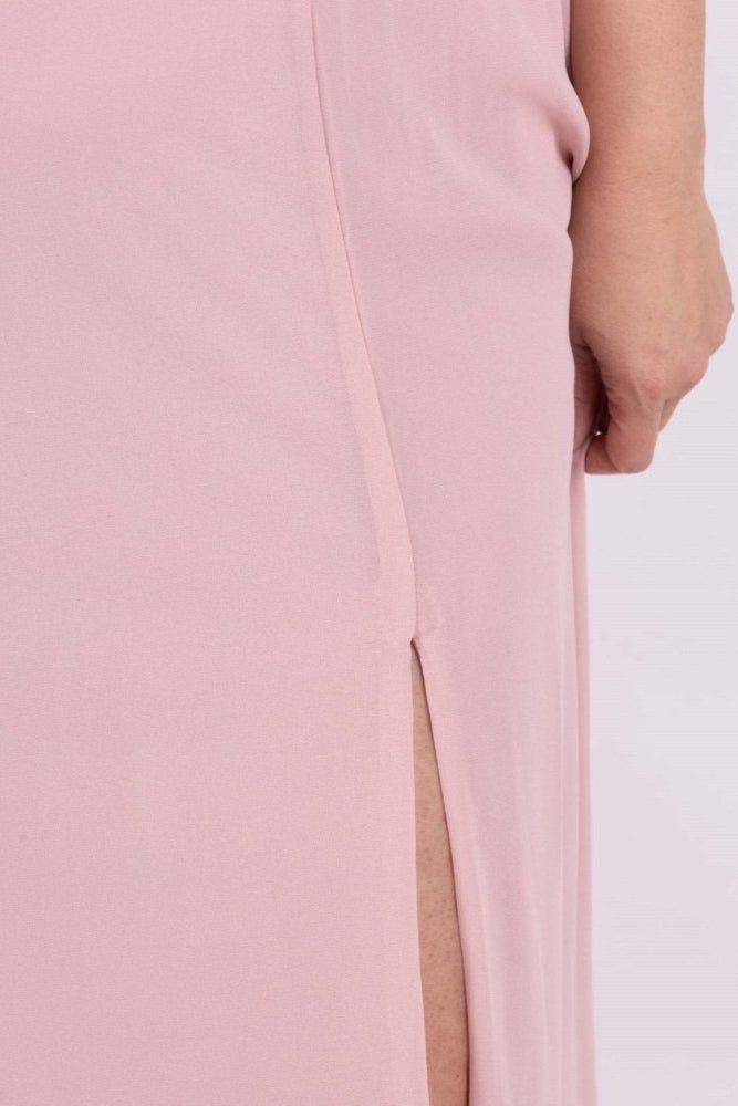 Abendkleid mit Raffungen und Carmen - Ausschnitt, rosa - Dein Kleiderladen