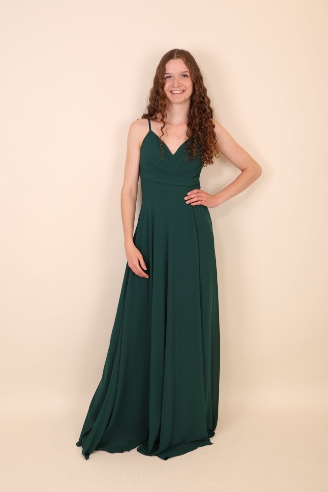 Abendkleid mit Raffungen und Schlitz, dunkelgrün - Dein Kleiderladen