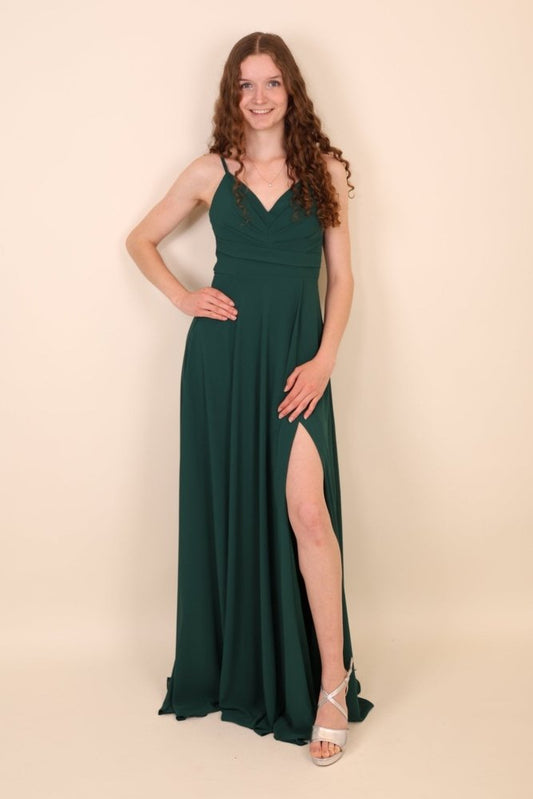 Abendkleid mit Raffungen und Schlitz, dunkelgrün - Dein Kleiderladen