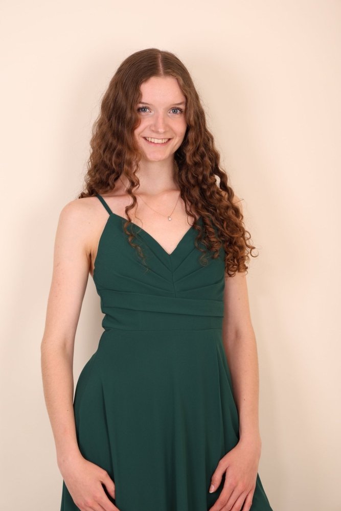 Abendkleid mit Raffungen und Schlitz, dunkelgrün - Dein Kleiderladen