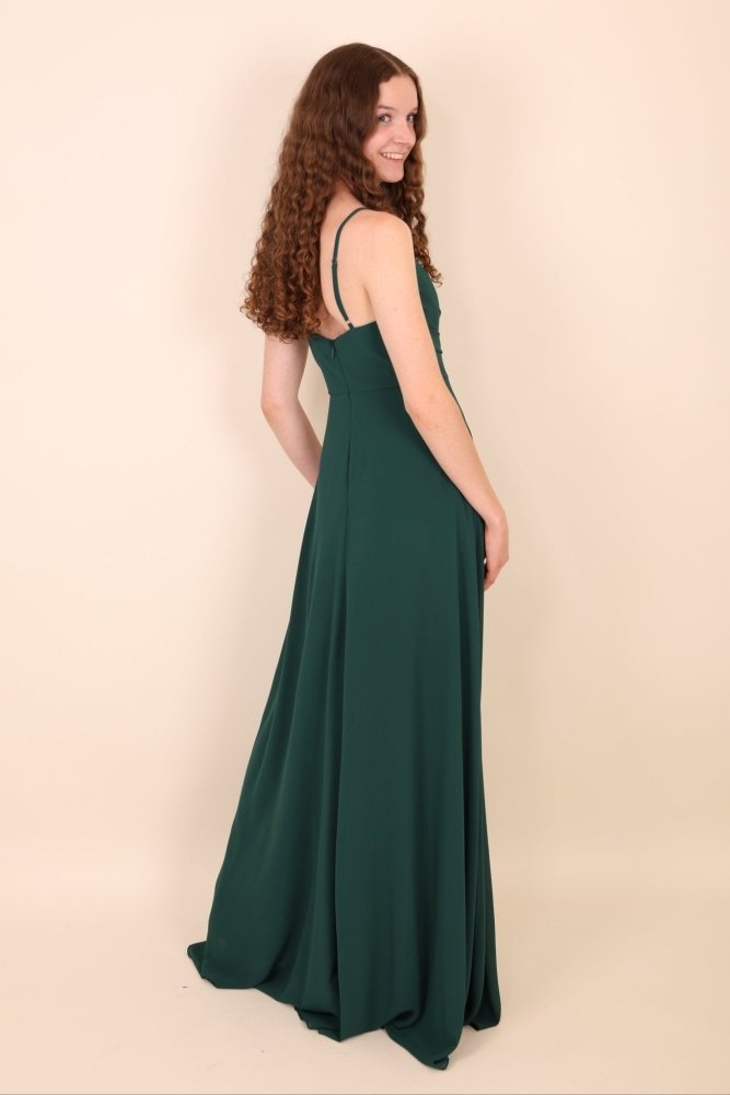 Abendkleid mit Raffungen und Schlitz, dunkelgrün - Dein Kleiderladen