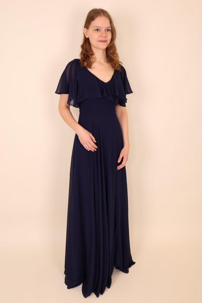 Abendkleid mit Raffungen und T-Shirt Ärmeln, dunkelblau - Dein Kleiderladen