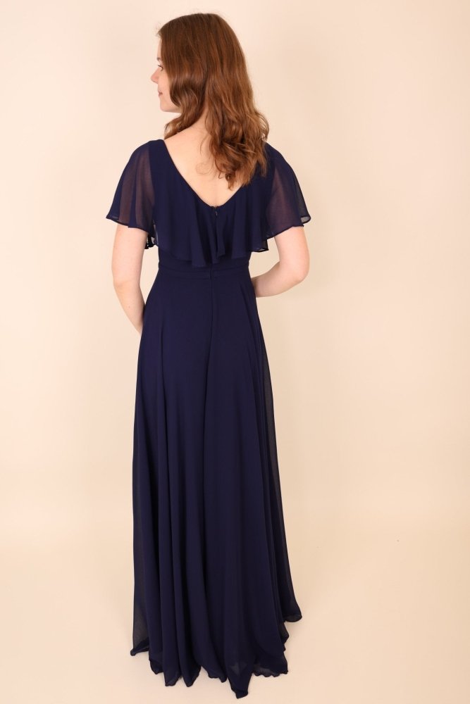 Abendkleid mit Raffungen und T-Shirt Ärmeln, dunkelblau - Dein Kleiderladen