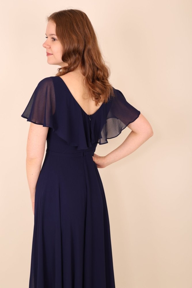 Abendkleid mit Raffungen und T-Shirt Ärmeln, dunkelblau - Dein Kleiderladen