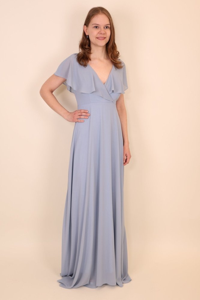 Abendkleid mit Raffungen und T-Shirt Ärmeln, hellblau - Dein Kleiderladen
