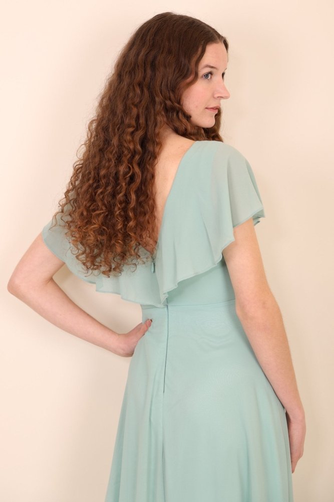 Abendkleid mit Raffungen und T-Shirt Ärmeln, mint - Dein Kleiderladen