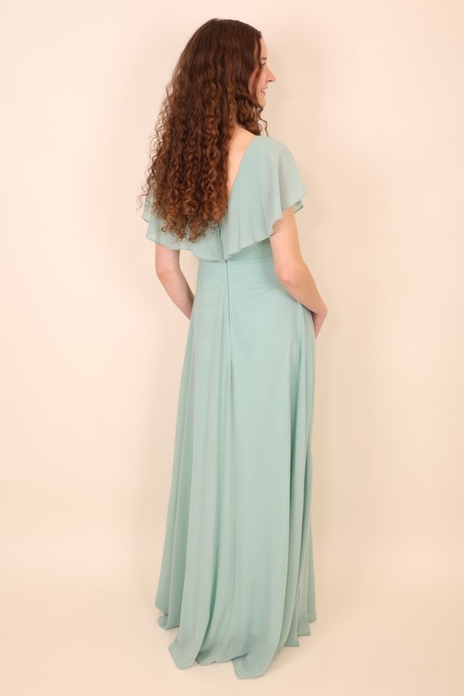 Abendkleid mit Raffungen und T-Shirt Ärmeln, mint - Dein Kleiderladen