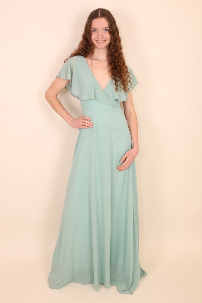 Abendkleid mit Raffungen und T-Shirt Ärmeln, mint - Dein Kleiderladen