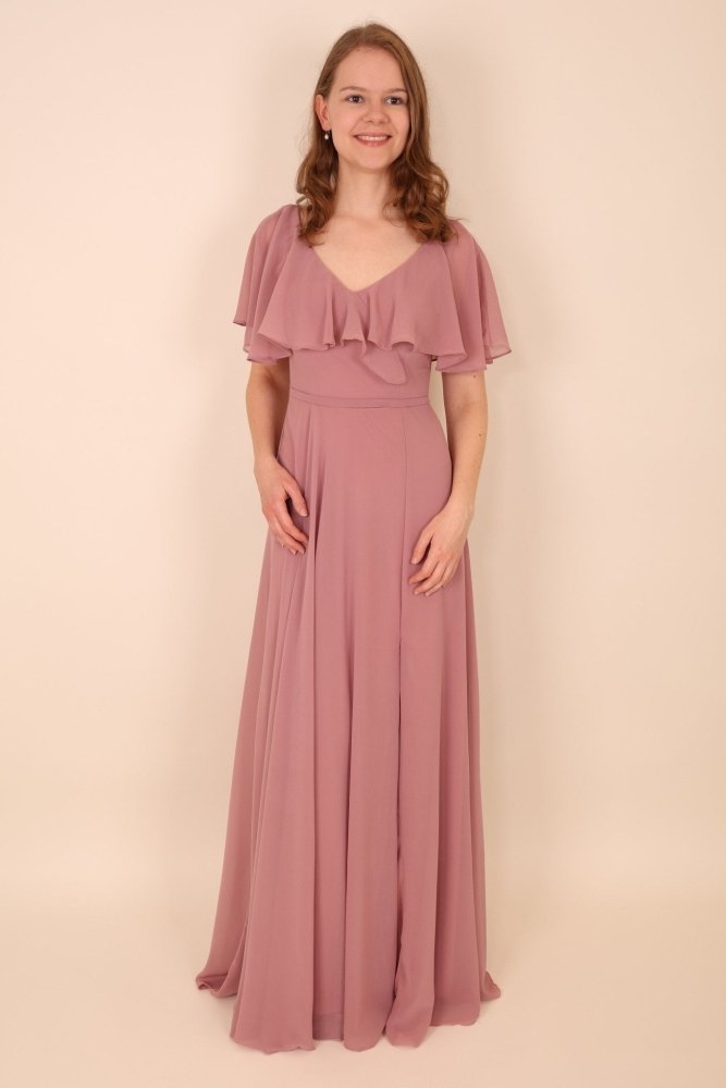 Abendkleid mit Raffungen und T-Shirt Ärmeln, rosa - Dein Kleiderladen