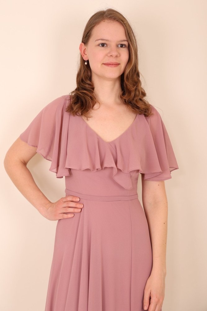 Abendkleid mit Raffungen und T-Shirt Ärmeln, rosa - Dein Kleiderladen