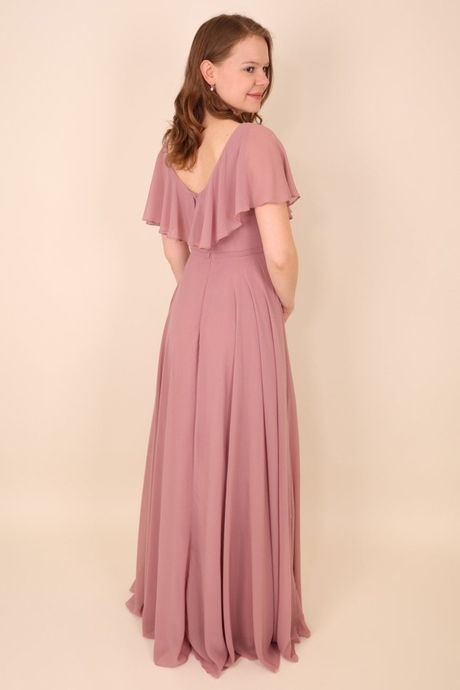 Abendkleid mit Raffungen und T-Shirt Ärmeln, rosa - Dein Kleiderladen
