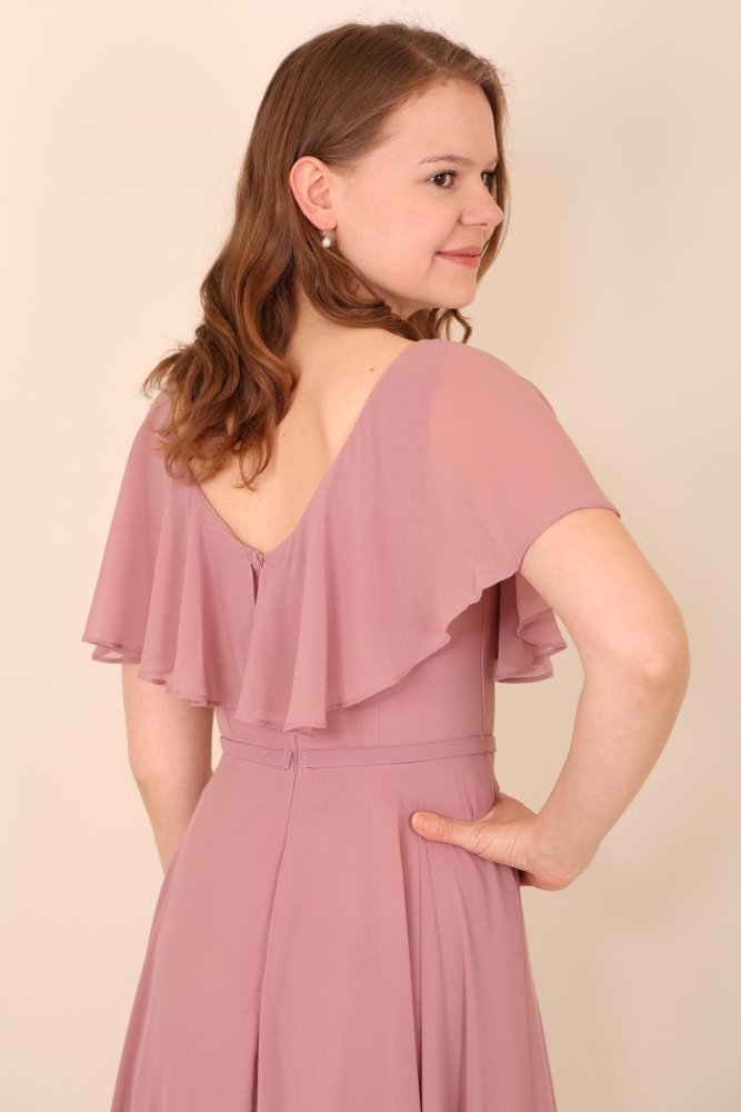 Abendkleid mit Raffungen und T-Shirt Ärmeln, rosa - Dein Kleiderladen