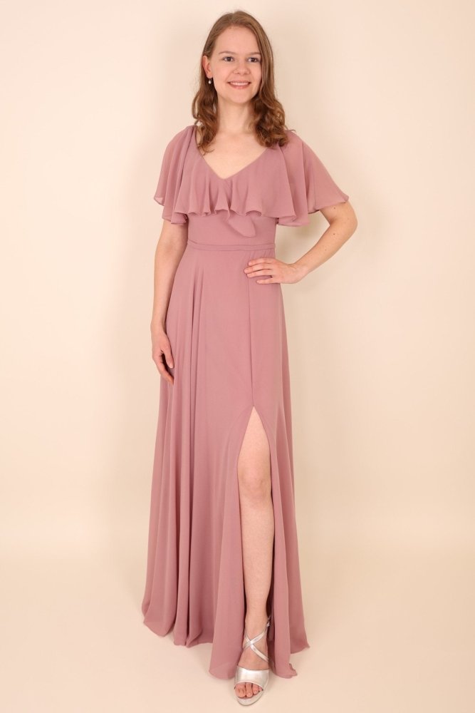 Abendkleid mit Raffungen und T-Shirt Ärmeln, rosa - Dein Kleiderladen