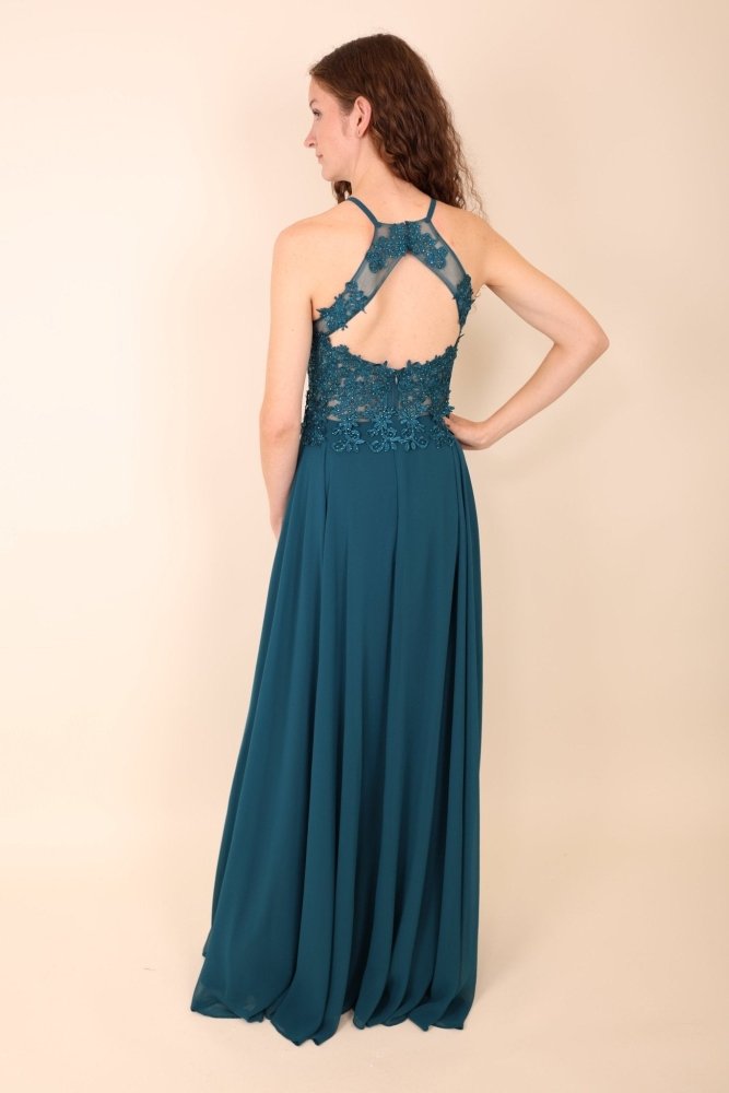 Abendkleid mit Rundhals - Ausschnitt, petrol - Dein Kleiderladen