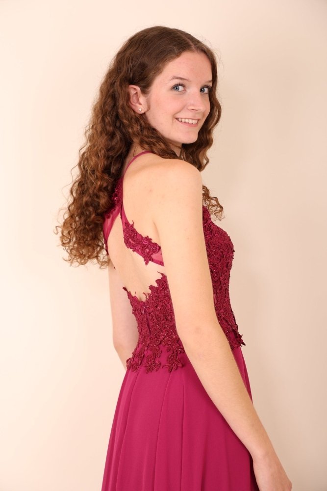 Abendkleid mit Rundhals - Ausschnitt, pink - Dein Kleiderladen