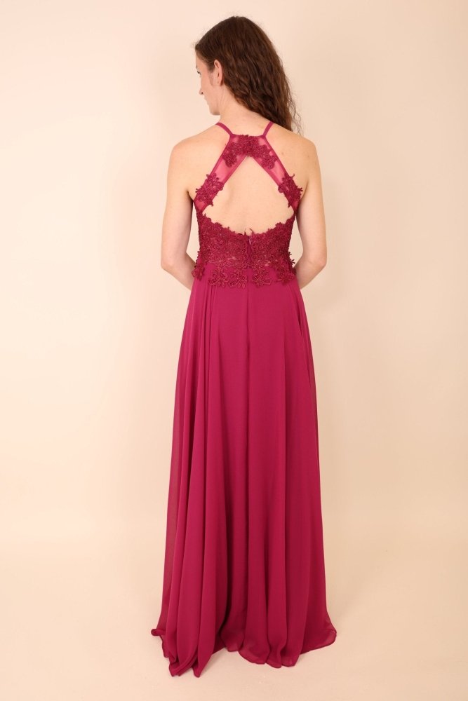 Abendkleid mit Rundhals - Ausschnitt, pink - Dein Kleiderladen