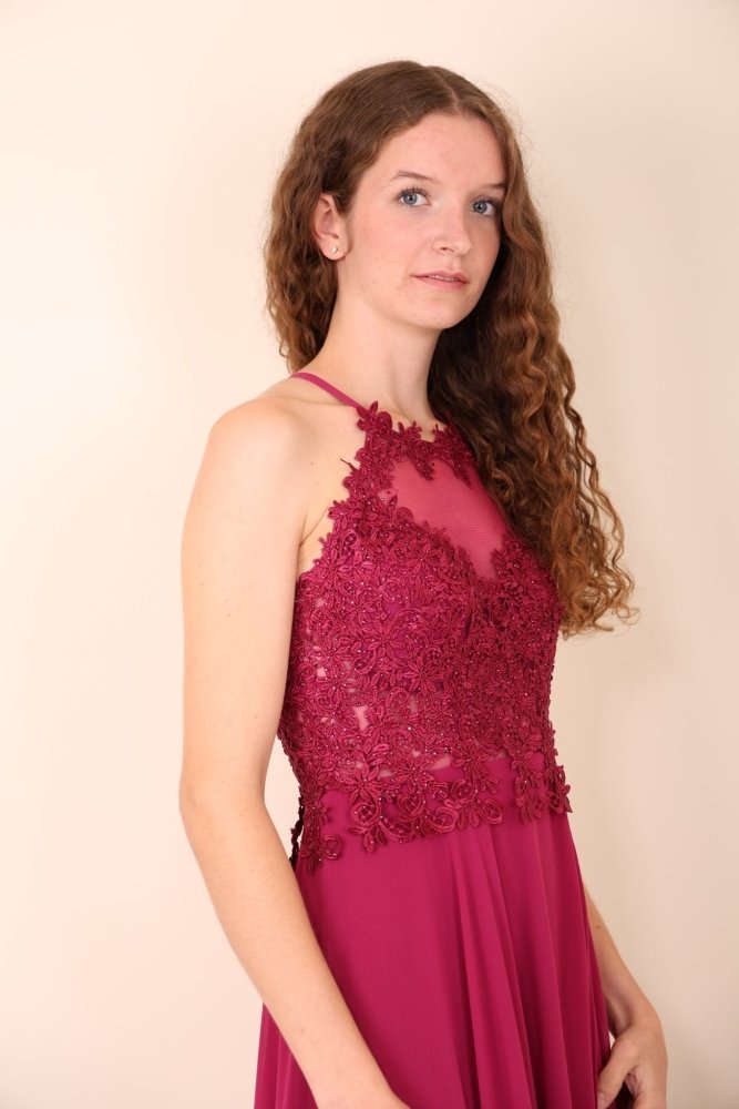 Abendkleid mit Rundhals - Ausschnitt, pink - Dein Kleiderladen