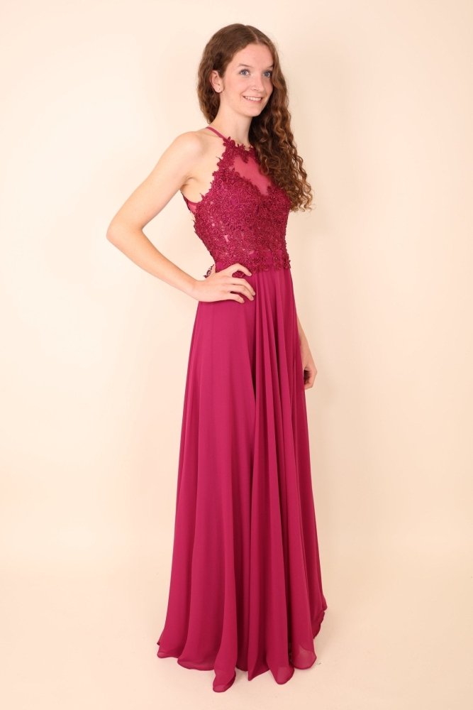 Abendkleid mit Rundhals - Ausschnitt, pink - Dein Kleiderladen