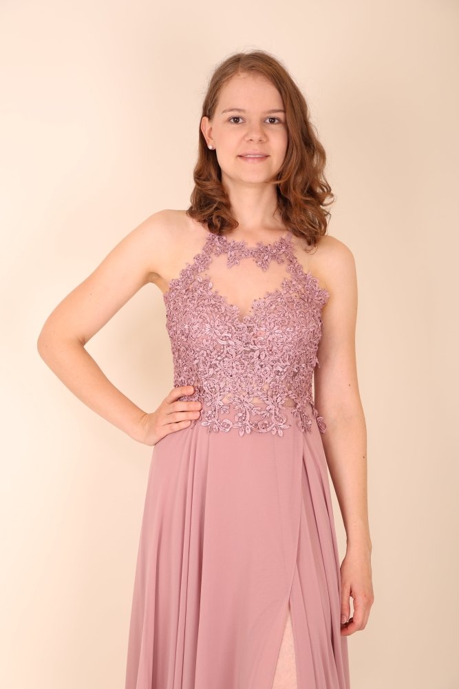 Abendkleid mit Rundhals - Ausschnitt, rosa - Dein Kleiderladen