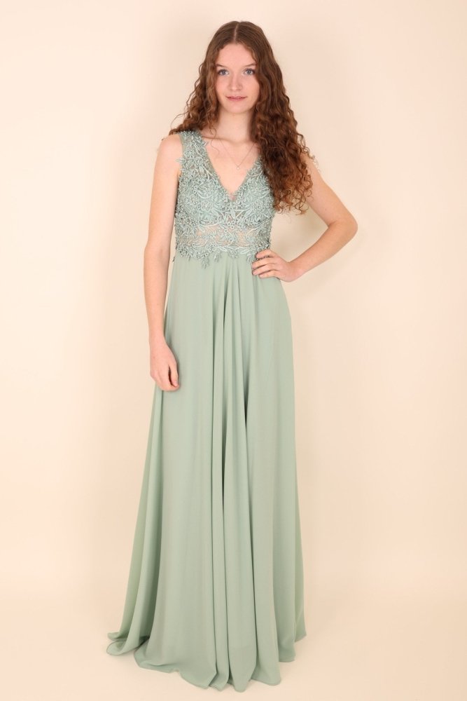 Abendkleid mit Rundrückenausschnitt, mint - Dein Kleiderladen