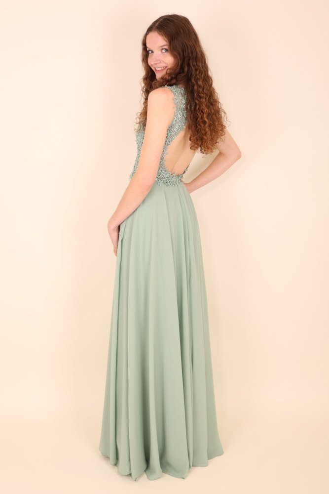 Abendkleid mit Rundrückenausschnitt, mint - Dein Kleiderladen