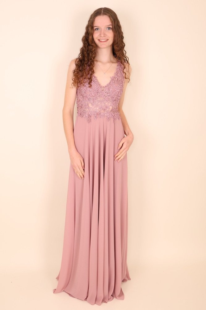 Abendkleid mit Rundrückenausschnitt, rosa - Dein Kleiderladen