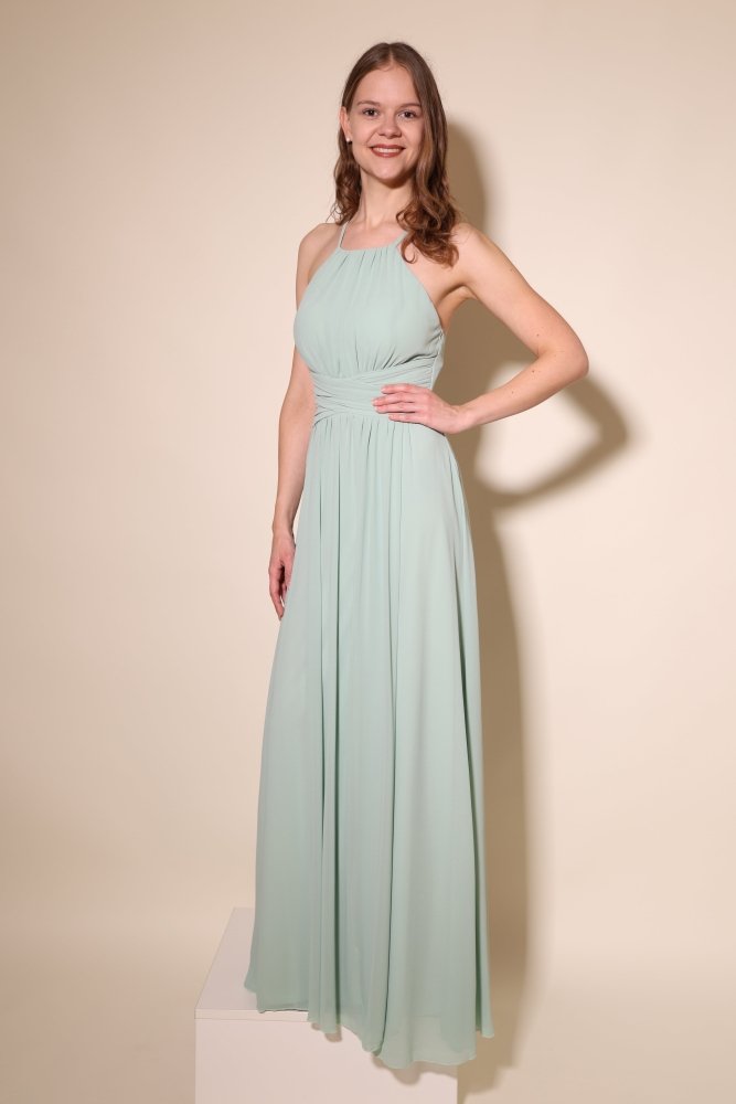 Abendkleid mit Schlitz & amerikanischem Ausschnitt, mint - Dein Kleiderladen