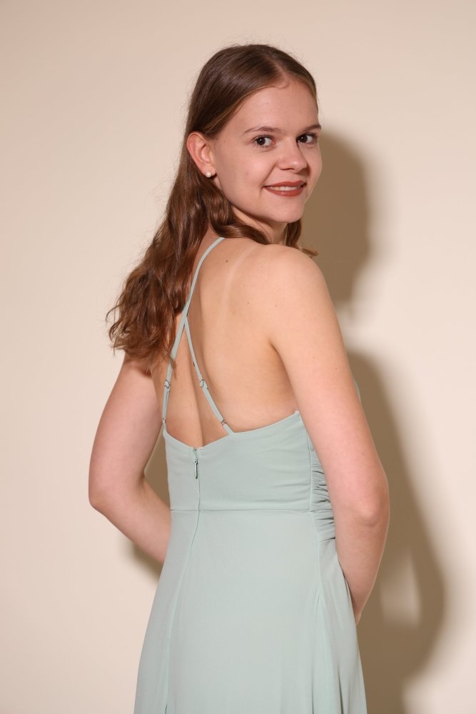 Abendkleid mit Schlitz & amerikanischem Ausschnitt, mint - Dein Kleiderladen