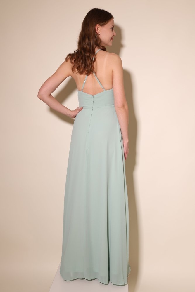 Abendkleid mit Schlitz & amerikanischem Ausschnitt, mint - Dein Kleiderladen