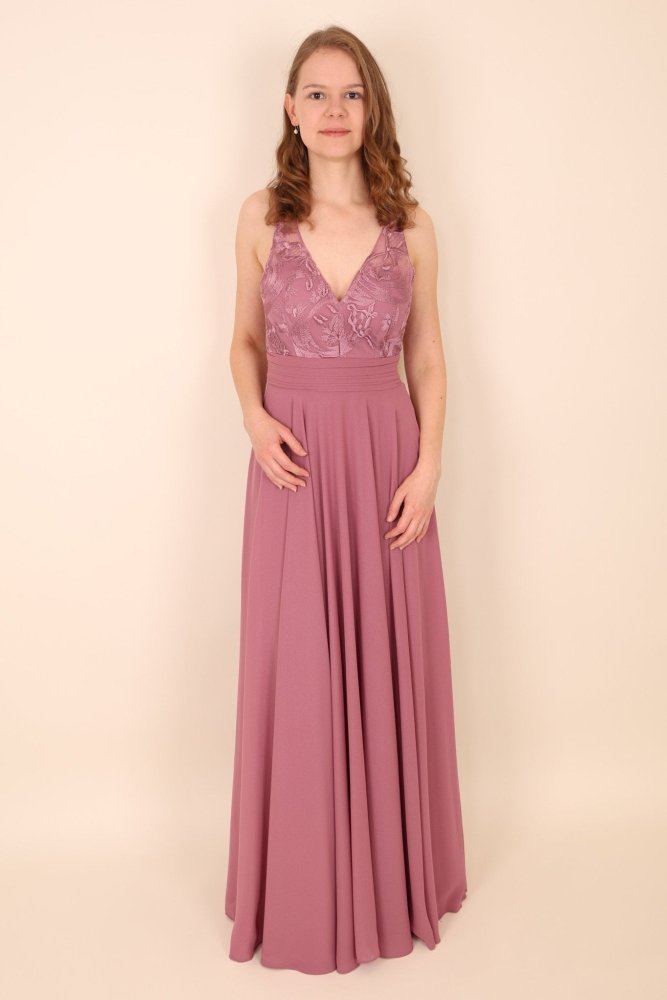 Abendkleid mit semi - transparenten Trägern, altrosa - Dein Kleiderladen