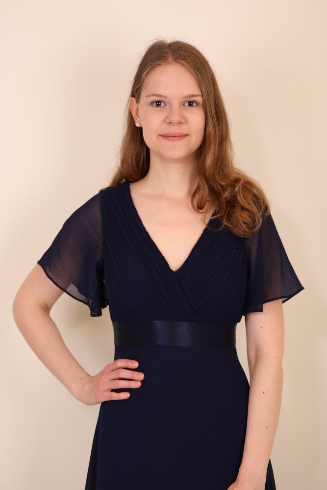 Abendkleid mit V - Ausschnitt, Flügelärmeln & Taillenband, dunkelblau - Dein Kleiderladen