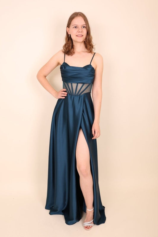 Ballkleid - Abendkleid mit Schnürung, petrol - Dein Kleiderladen