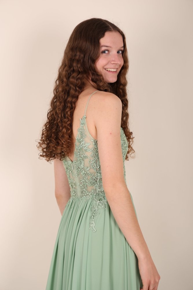 Ballkleid - Elegantes, langes Chiffonkleid mit feiner Spitze, hellgrün - Dein Kleiderladen