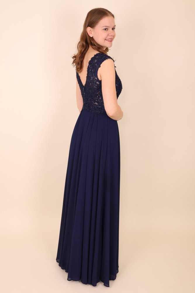 Ballkleid mit Ärmeln, dunkelblau - Dein Kleiderladen