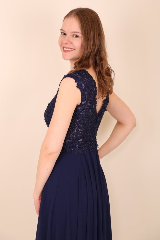 Ballkleid mit Ärmeln, dunkelblau - Dein Kleiderladen